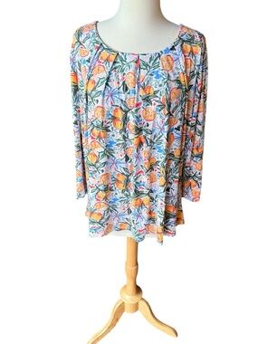 Intro Orange and Blue Stretch Citrus Top, L